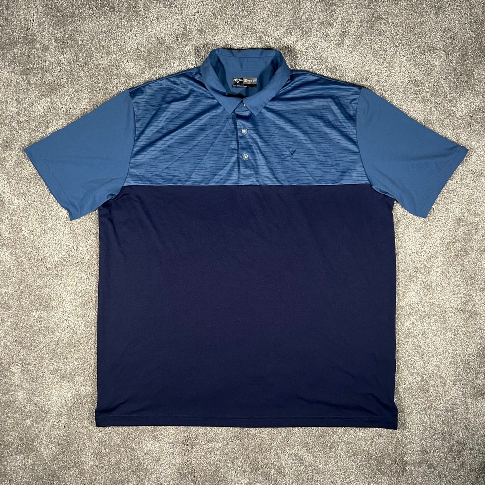 Callaway Opti-Dri Mens XXL Blue Colorblock Short Sleeve Golf Polo Shirt